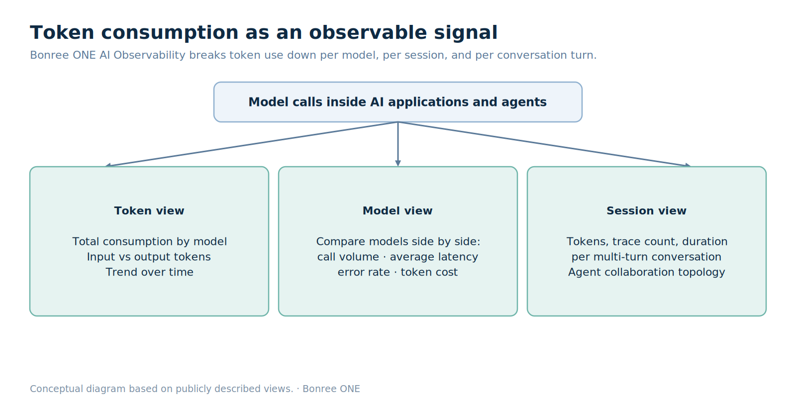 Token consumption is broken down per model, per session, and per conversation turn.
